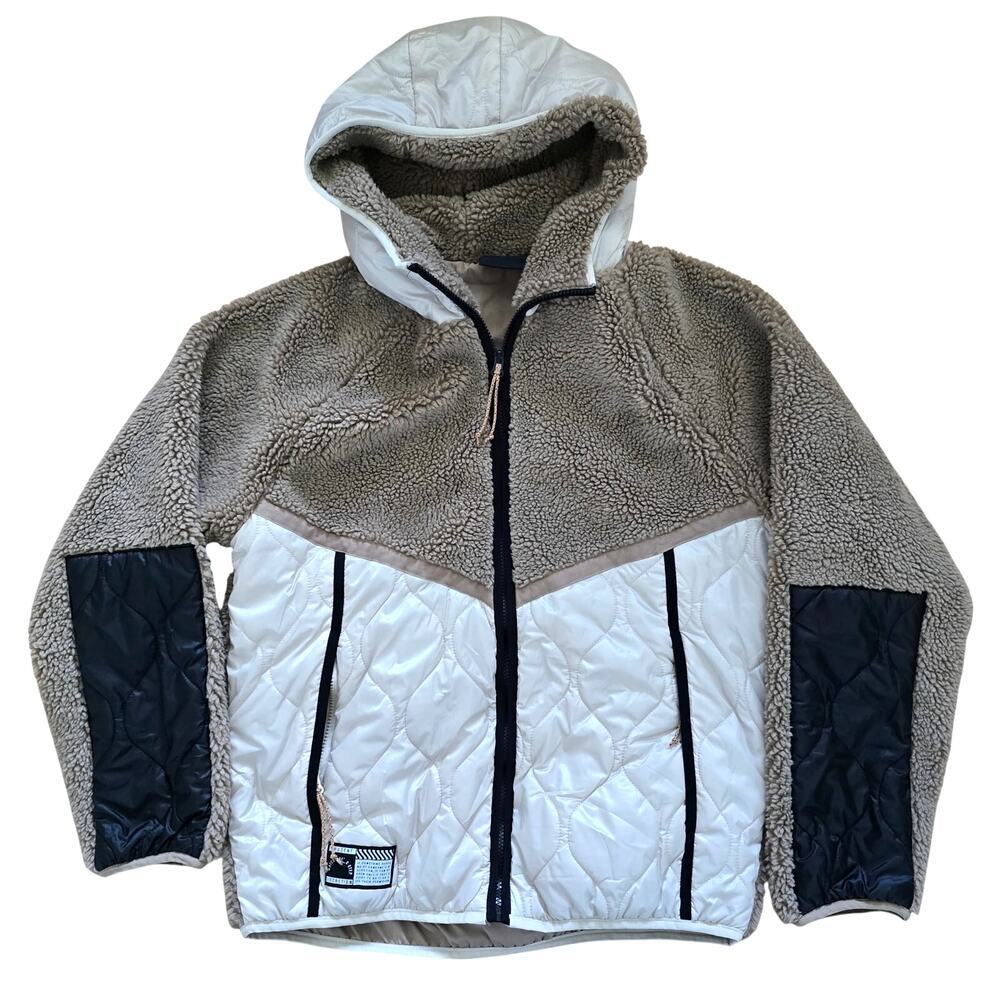 Frank Stone Korea Mens Sherpa Fleece Quilted Jacket XL Brown Cream Outdoor
